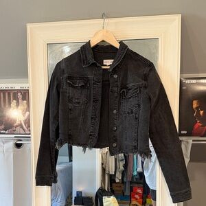 Celine Black Frayed Hem Crop Denim Jacket